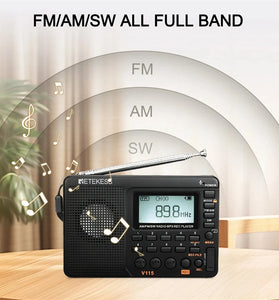 Retekess V115 Radio FM AM SW Portable Radios AM FM Rechargeable Shortwave Radio Battery Powered Full Waves USB Recorder For Gift