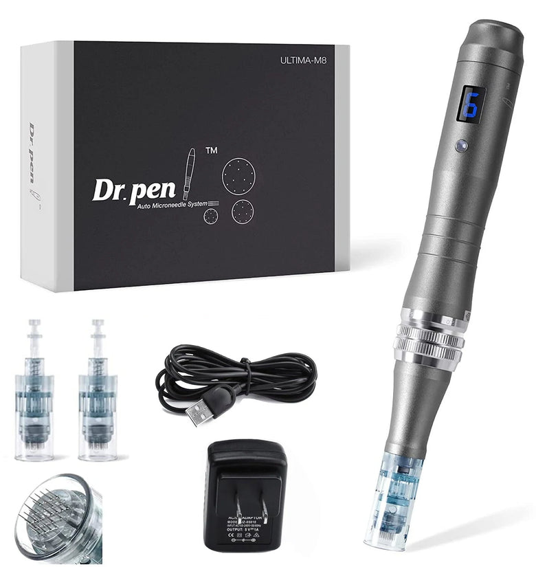 Dr. Pen Ultima M8 Professional Micro Needling Pen with Digital Display Adjustable Needle Length 0-0.3mm Aluminum Skin Care Beauty Pen Home Use Cordless Device 2 x 16-Pin Cartridges Included