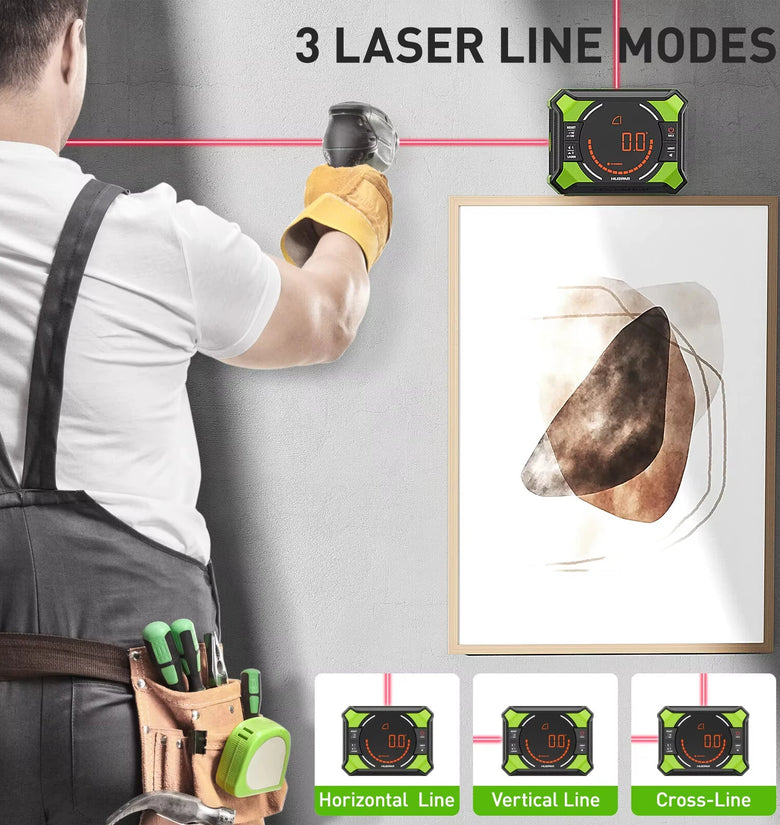 Huepar AG2L Digital Angle Gauge 3-in-1 Laser Level High Precision 0.1 Magnetic Base Backlit LCD 650mAh Battery IP54 Waterproof