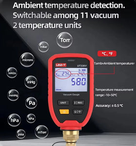 UNI-T UT336V Digital Vacuum Gauge High Precision HVAC Tool Wireless Pressure Measurement IP54 Rated Long Battery Life Compact Design