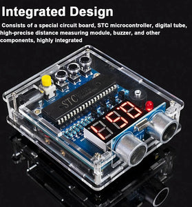 HC-SR04 Ultrasonic Sensor Module Distance Measuring Instrument High Precision Real Time Display Buzzer Alarm Function 4 Meter Range DIY Electronic Soldering Kit
