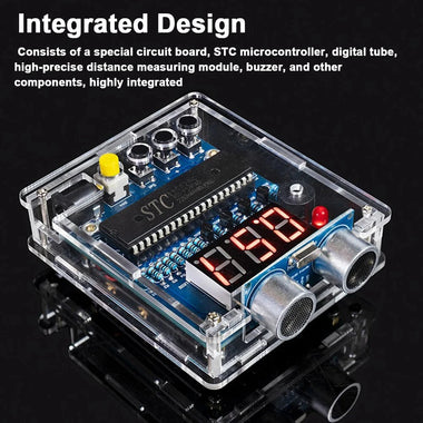 HC-SR04 Ultrasonic Sensor Module Distance Measuring Instrument High Precision Real Time Display Buzzer Alarm Function 4 Meter Range DIY Electronic Soldering Kit