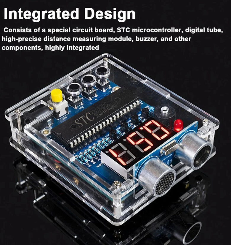 HC-SR04 Ultrasonic Sensor Module Distance Measuring Instrument High Precision Real Time Display Buzzer Alarm Function 4 Meter Range DIY Electronic Soldering Kit