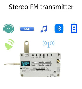 Multifunction Stereo FM Transmitter 76MHz-108MHz Frequency Range Bluetooth Audio Receiver Lithium Battery AUX USB Input Long Range FM Transmission