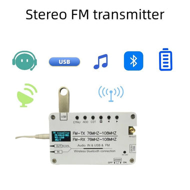 Multifunction Stereo FM Transmitter 76MHz-108MHz Frequency Range Bluetooth Audio Receiver Lithium Battery AUX USB Input Long Range FM Transmission