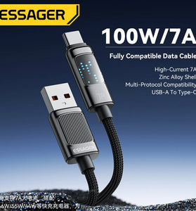 ESSAGER ES-X58 7A 100W USB-A to Type-C Cable Fast Charging Data Transmission Copper Core Line 1M/2M Long for iPhone 15 15 Plus for Huawei Pura 70 Ultra for Xiaomi Civi 4 Pro for Samsung Galaxy Z Fold6