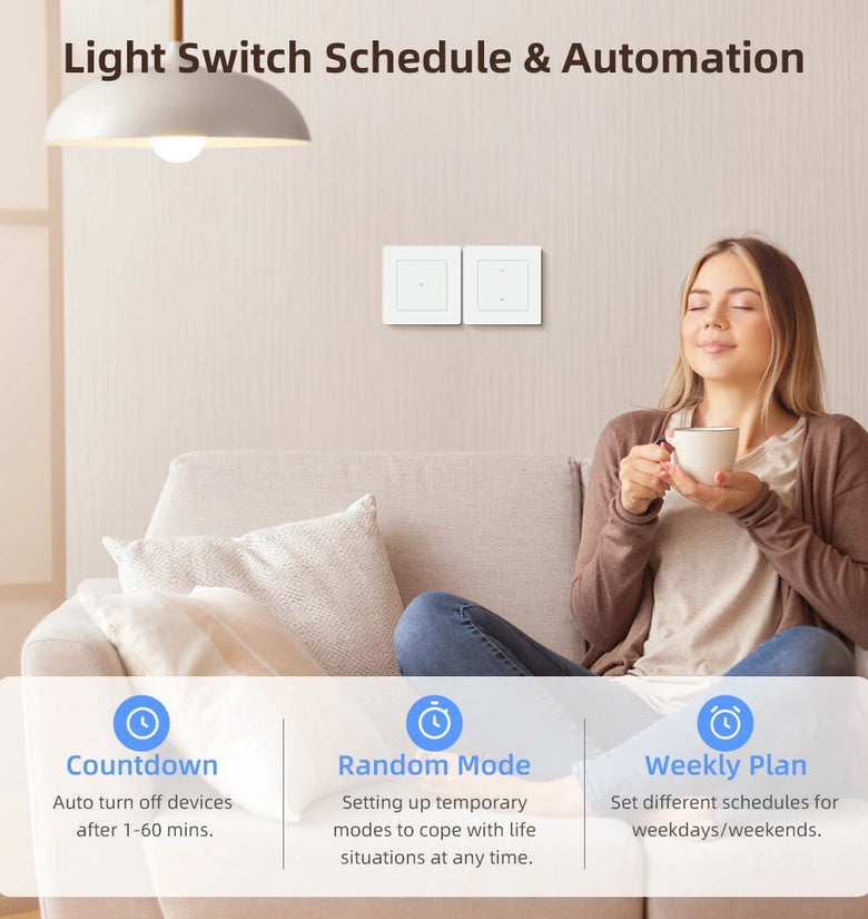 Tuya Smart WiFi Light Switch 1/2/3 Gang Tempered Glass Panel Switch with Schedule & Automation Function Smart Life APP Voice Control with Alexa Google Home