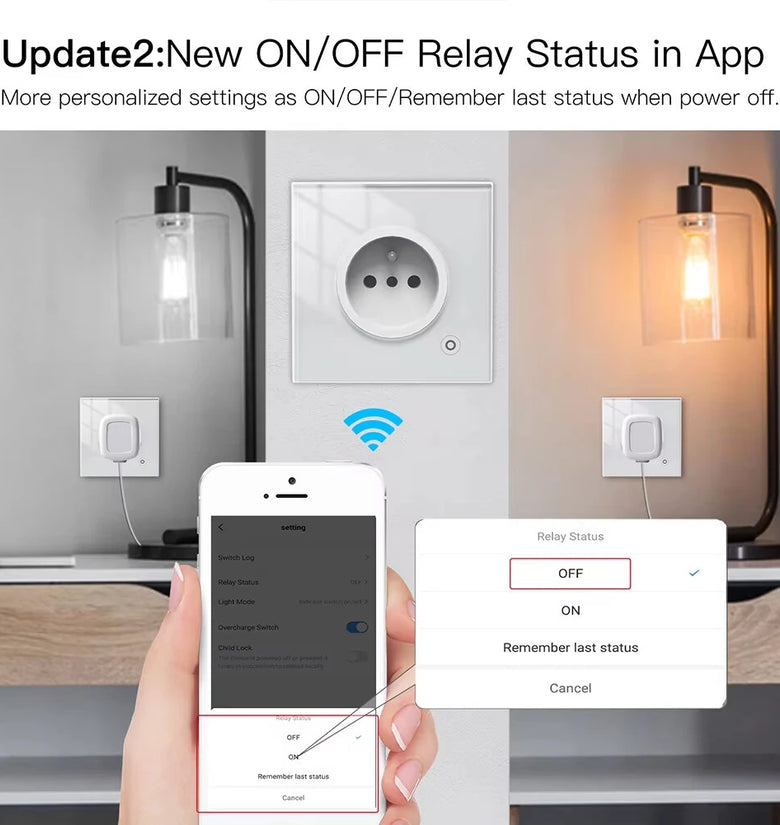 Tuya WiFi Smart 16A EU Socket Glass Panel Outlet Power Monitor Touch Plug Relay Status Light Mode Adjustable Smart Life App Voice Control with Alexa Google Assistant