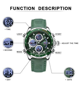 NAVIFORCE Men Multifunctional Quartz Watch Fashion Genuine Leather Strap Sports Watch Exquisite Waterproof Wristwatches for Men's Gift