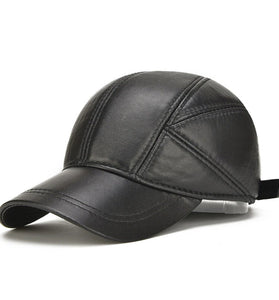 Collrown Mens Genuine Leather Baseball Cap with Hidden Earmuff for Fall Winter Outdoor Casual Warm Cow Leather Hat