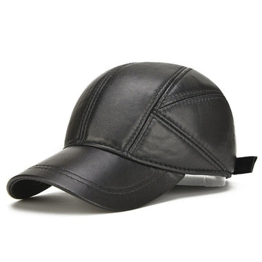 Collrown Mens Genuine Leather Baseball Cap with Hidden Earmuff for Fall Winter Outdoor Casual Warm Cow Leather Hat