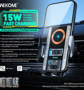 WEKOME WP-U208 15W Car Transparent Magnetic Wireless Charging Stand 360 Adjustable Automatic Opening and Closing Induction Magnetic Car Air Vent Phone Stand for Smart Phone for iPhone 16 Pro Max 15 14 13 for Xiaomi 15pro for Huawei Mate XT