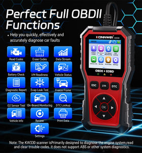 KONNWEI KW330 OBDII EOBD CAN Engine Code Reader 2.8-inch TFT Screen Battery Test Multi-language Car Diagnostic Tool OBD2 Scanner