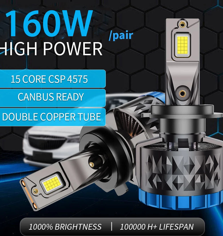 Infitary Pair Car LED Headlight Modification 160W Per Pair Lamp Bulb 6500K Bright White Car Lights  IP68 Waterproof Rating