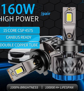 Infitary Pair Car LED Headlight Modification 160W Per Pair Lamp Bulb 6500K Bright White Car Lights  IP68 Waterproof Rating