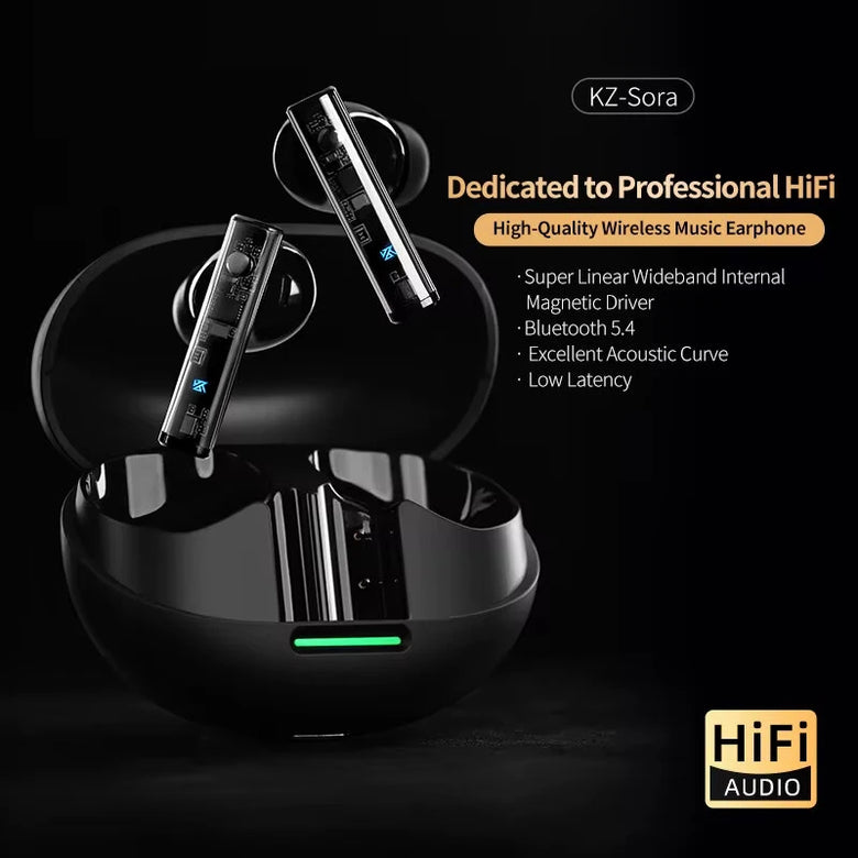 KZ Sora TWS HiFi Earbuds Wireless bluetooth 5.4 Earphone Super Linear Wideband Internal Magnetic Driver Deep Bass AAC Audio 25H Playback Low Latency Music Sports Headphones