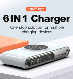 Bakeey WLX-F9A 72W 4-Port USB PD Charger with Wireless Magnetic Charger Pad 2USB-A+2USB-C PD QC3.0 Fast Charging Desktop Charging Station EU Plug US Plug for iPhone 16 15 Pro 14 13 12 Pro Max for Huawei Mate XT for iPad Pro for Airpods for MacBook Pro