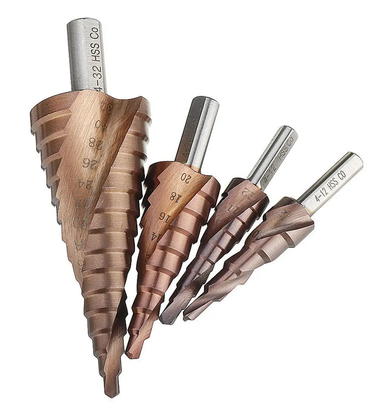 Drillpro HSS-Co M35 Cobalt Step Drill Bit Triangle Shank 4-12/4-20/4-32mm Spiral Flute Step Drill