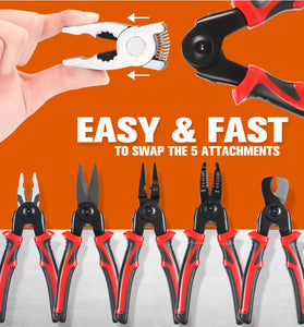 5 in 1 Plier Tool Set High Carbon Steel Wire Cutters Wire Strippers Needle Nose Pliers Long Range Durable Suitable for Heavy Duty Applications Removable Replacement