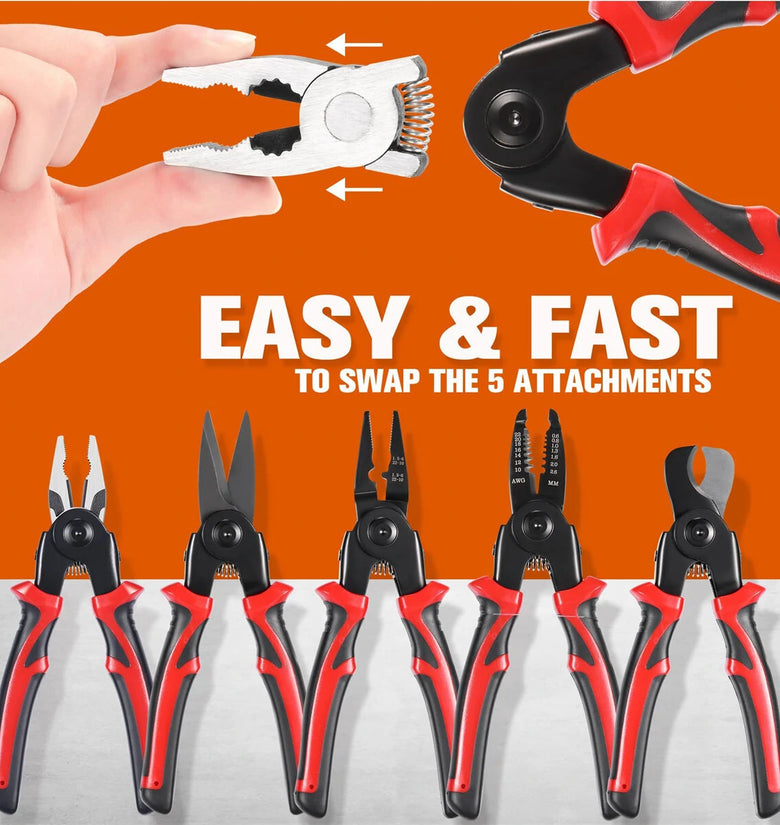 5 in 1 Plier Tool Set High Carbon Steel Wire Cutters Wire Strippers Needle Nose Pliers Long Range Durable Suitable for Heavy Duty Applications Removable Replacement