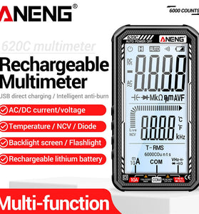 ANENG 620C Digital Multimeter 6000 Counts AC/DC Voltage Current Tester with Backlit Screen Auto Power Off and Flashlight