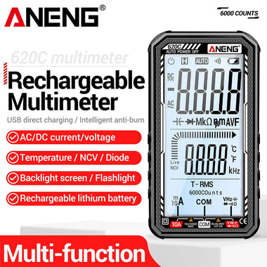 ANENG 620C Digital Multimeter 6000 Counts AC/DC Voltage Current Tester with Backlit Screen Auto Power Off and Flashlight