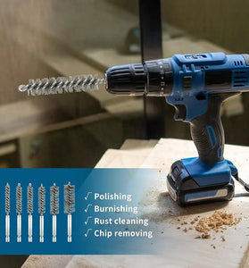 Premium Stainless Steel Bore Brush Set 6 pcs Silver Straight Wire Bristle for Drill Efficient Cleaning Rust Removal