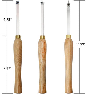 Wood Lathe Chisel Set 3 PCS Woodworking Turning Tools Includes Square Round Diamond Carbide Blades for Wood Turning Use