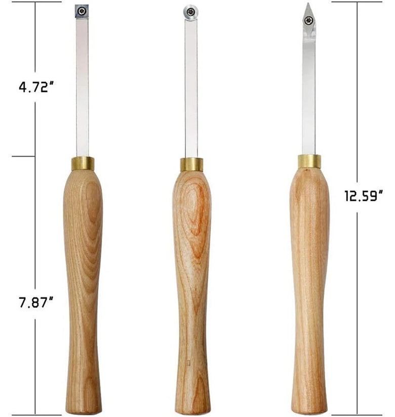 Wood Lathe Chisel Set 3 PCS Woodworking Turning Tools Includes Square Round Diamond Carbide Blades for Wood Turning Use
