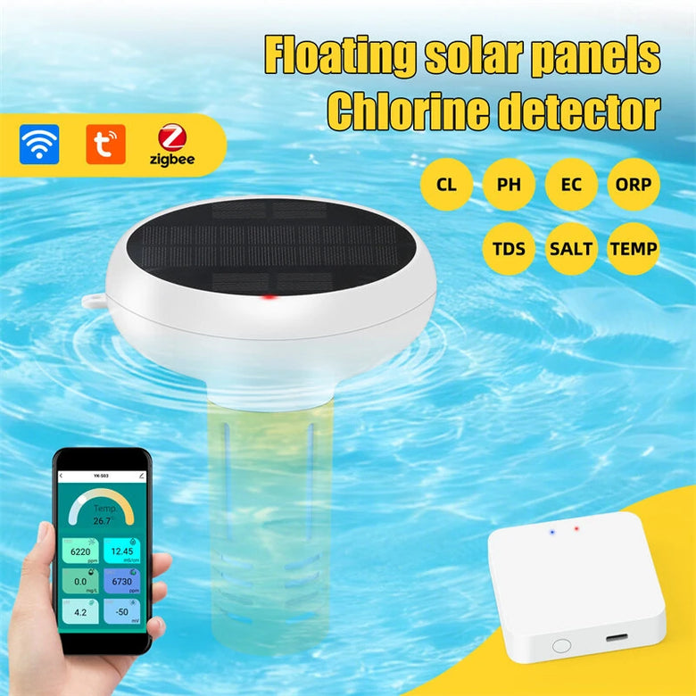 Solar Powered Tuya ZigBe WiFi Pool Water Quality Tester 7-in-1 Floating Detector PH ORP TDS Salinity Temperature CL for Pool Fish Tank Aquarium Spa