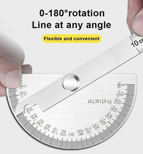 180 Degree Protractor Metal Angle Finder Goniometer Angle Ruler Stainless Steel Woodworking Tools Rotary Measuring Ruler