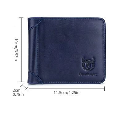 BULLCAPTAIN Genuine Leather Trifold Wallet Mens Large Capacity Credit Card Holder with 14 Card Slots Slim Design Short Wallet Coin Purse Stylish