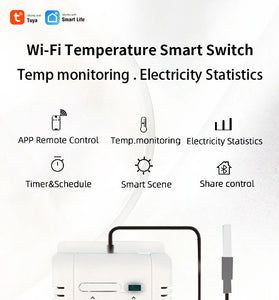 20A Smart WiFi Temperature Humidity Monitoring Switch TYTHE-D1 with Remote Control Real-Time Monitoring Comprehensive Record Keeping AC 85-250V High Current Compatibility Ideal for Smart Home Automation