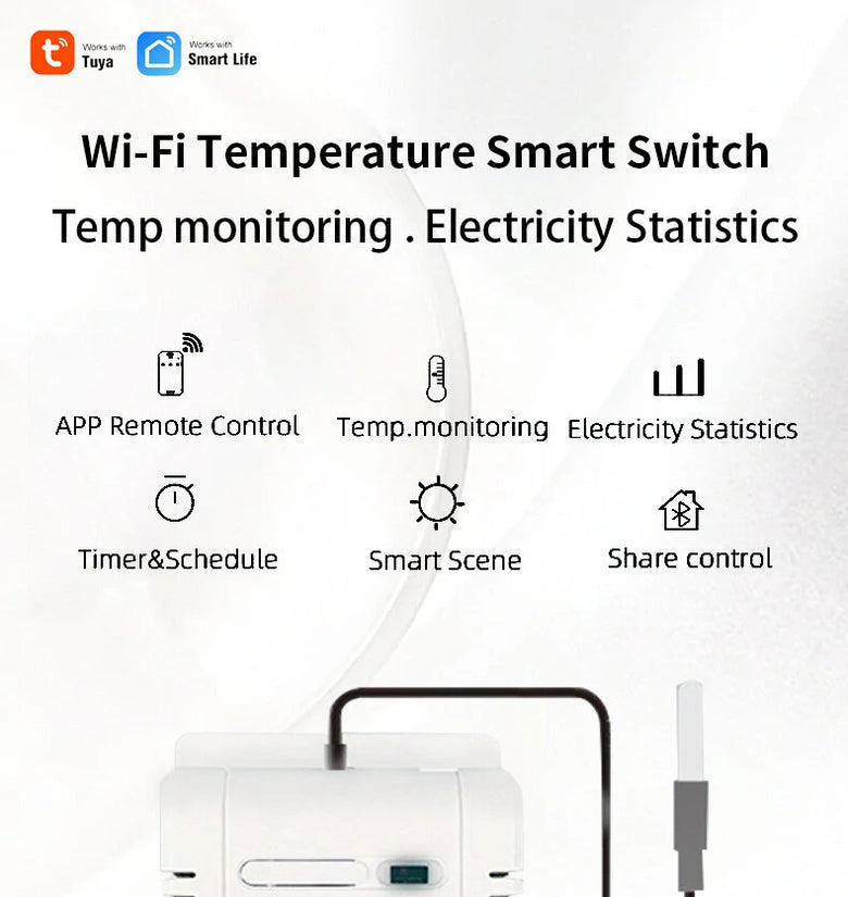 20A Smart WiFi Temperature Humidity Monitoring Switch TYTHE-D1 with Remote Control Real-Time Monitoring Comprehensive Record Keeping AC 85-250V High Current Compatibility Ideal for Smart Home Automation