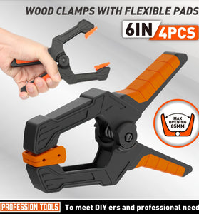 4PCS 6 Inch Heavy Duty Plastic Spring Wood Clamps with with 30Lbs Powerful Clamping Force for Woodworking Photography Backdrop Household Use Cover Holding Wood Gluing