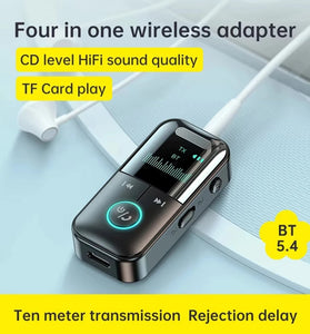 GT69 4 in 1 bluetooth 5.4 Receiver Transmitter LED Display AUX bluetooth Car Adapter Wireless Audio Transmitter Support TF Card Plug and Play for TV Speakers