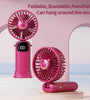 USB Mini Silent Handheld Folding Fan Digital Display 6 Speed Of Wind With Portable Stand Small Fan