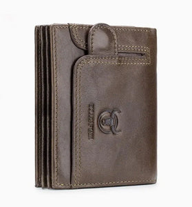 BULLCAPTAIN Genuine Leather Wallet for Men Retro Large Capacity Wallet RFID Blocking Wallet Multi-card Position Credit Card Purse Multifunctional Card Bag, Short Mens Wallet Gifts with Gift Box