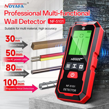 NOYAFA NF-5101 Wall Scanner Stud Finder 5-in-1 High Precision Detector Metal Wood Live Wire Locator LCD Display IP54 Waterproof Automatic Calibration