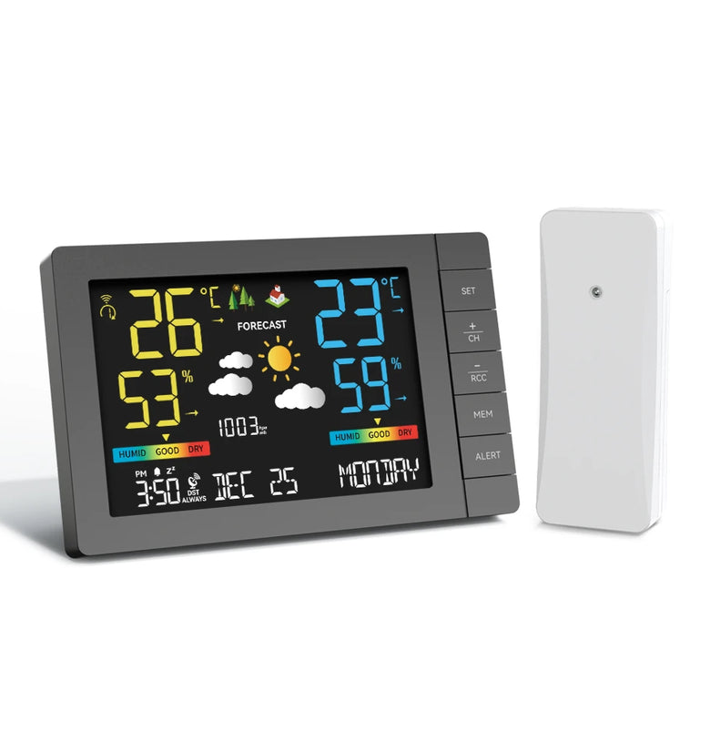 Wireless Weather Station with Color Display Indoor Outdoor Thermometer Hygrometer with Forecast Radio Controlled Clock Multi Language Moon Phase Barometer Alarm