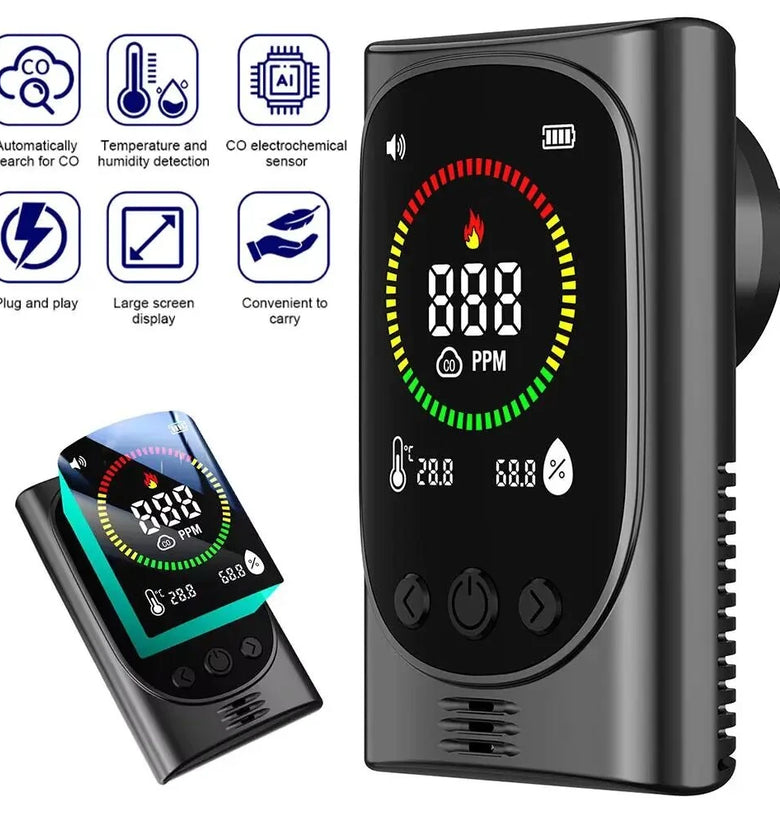 4 in 1 Gas Analyzer Carbon Monoxide Detector CO Alarm Portable Gas Leak Tester Air Quality Monitor with Sound Light Alarm for Home RV Camping Tent Safety