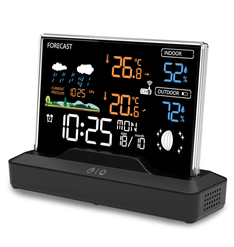Wireless Weather Station Indoor with Forecast Moon Phase Barometer Alarm 7 Buttons Backlight RF Sensor Large LCD Display Outdoor Thermometer Hygrometer