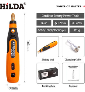 HILDA 3.6V Cordless Mini Drill Rotary Power Tools 3 Gears Compact and Versatile 5000/10000/15000rpm 3.2mm Chuck Size Lightweight Portable and Easy to Use Ideal for DIY Projects