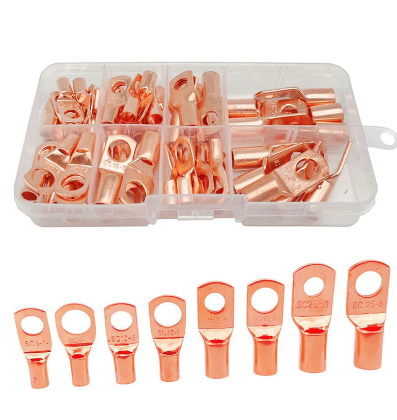 60PCS/box AWG American Standard Copper Nose SC6-25 Series Round Cold-pressed Terminal Connector Copper Lug Kit