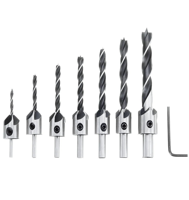 Drillpro 23pcs Woodworking Chamfering Countersunk Drill Bit Set 5 Flute Chamfering Drill Wood Plug Cutter Automatic Center Punch Drill