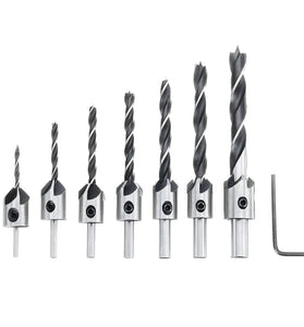 Drillpro 23pcs Woodworking Chamfering Countersunk Drill Bit Set 5 Flute Chamfering Drill Wood Plug Cutter Automatic Center Punch Drill
