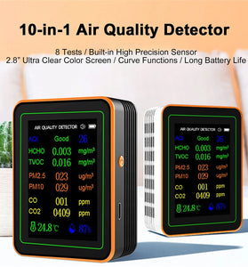 10 in 1 Air Quality Monitor PM2.5 PM10 CO CO2 TVOC HCHO AQI Temperature Humidity & Curve View Tester CO2 Meter 2.8inch Display