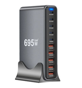 [GaN Tech] Bakeey YMX-695W 695W 10-Port USB PD Charger 5USB-A+5USB-C PD QC Fast Charging Desktop Charging Station EU Plug US Plug for iPhone 16 16 Pro 15 14 13 12 for Huawei Pura X for Xiaomi 15pro for Samusng Galaxy S25 Ultra