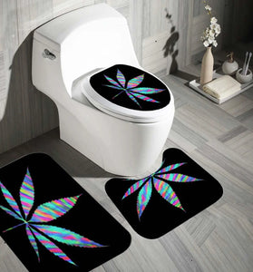 Bakeey Plant Leaves Printed Curtain For Bathroom Shower Anti-slip Bath Mat Sets Toilet Cover Kitchen Carpet-4-piece Set