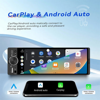 6.28 inch Car Wireless CarPlay Android Auto MirrorLink MP5 Player Bluetooth 5.2 HD Touchscreen Vehicle Center Console Display Universal